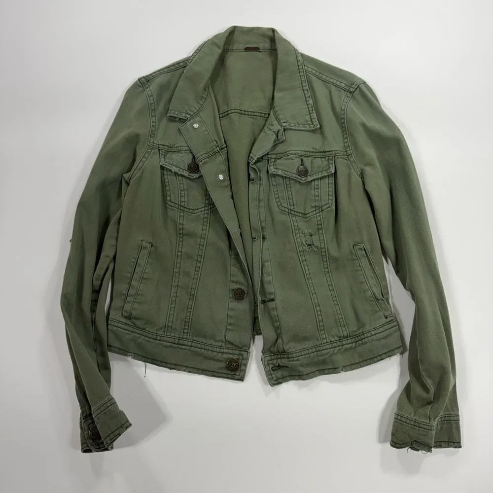 Free People army green distressed jacket S